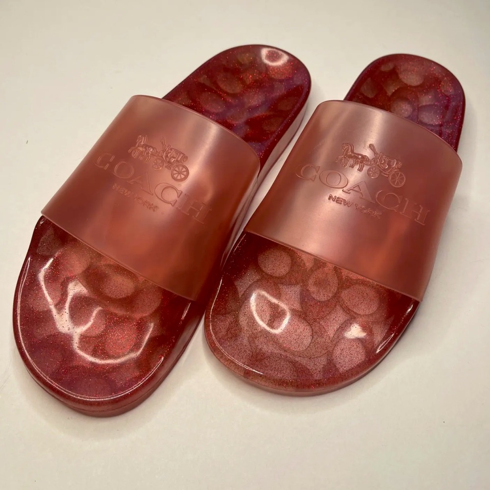 COACH Ulyssa Transparent Slide Tangerine Ombre Size 10 Flats Rubber Pool